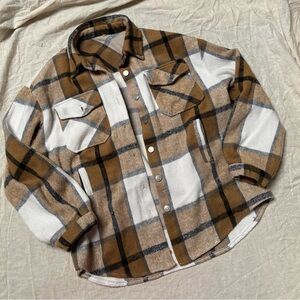 Brown and White Plaid Button-Up Shacket